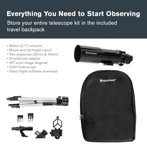 Celestron 22030 Travel Scope Portable Refractor Telescope with 80mm Lens, Fully-Coated Glass Optics...