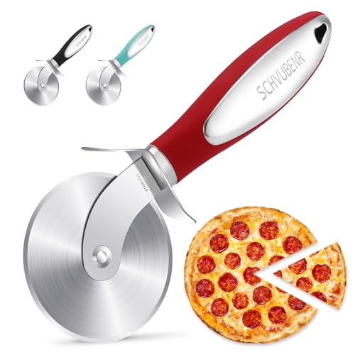 SCHVUBENR Roulette à pizza de qualité supérieure - Roulette à pizza en acier inoxydable - Facile à couper et à nettoyer - Trancheuse à pizza super tranchante - Passe au lave-vaisselle(Rouge)