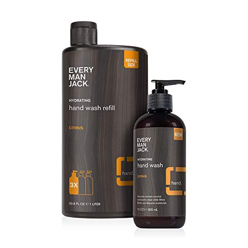 Every Man Jack Hand Wash Bundle - Citrus | 12-ounce Hand Wash + 32-ounce Refill | Naturally Derived, Certified Cruelty Free, Gluten Free, Vegan