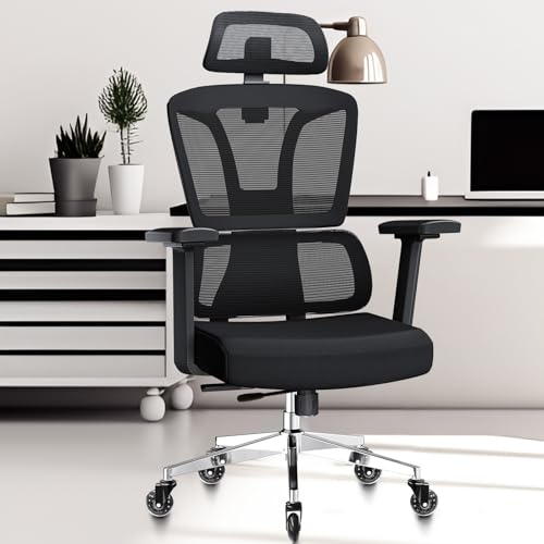 MELOKEA Bürostuhl Ergonomisch, 4D-Armlehnen, Verstellbare Sitztiefe, Gummirollen, Hohe Rückenlehne mit 4-Stufen Neigung, Ideal für Große Menschen, Ergonomischer Bürostuhl 200KG, Home Office Chair