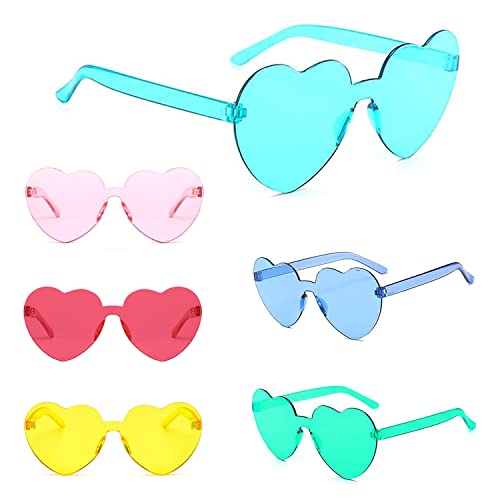 Yomaido 6 Pcs Heart Shaped Glasses, HD Sun Glasses, Love Heart Party Glasses, Funky Glasses for Men Women Boys Girls Adults and Kids