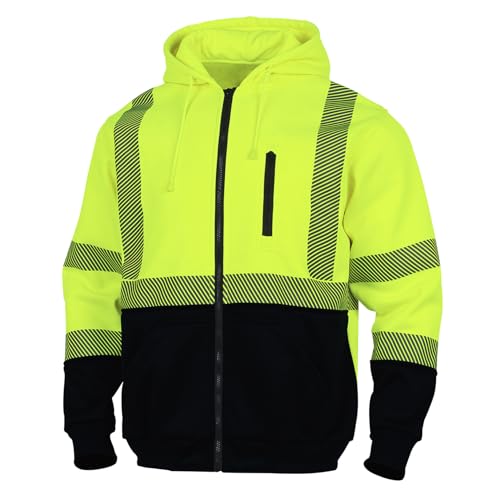 VENDACE High Visibility ANSI Class 3 Reflective Safety Fleece Sweatshirt Hoodie for Men Hi Vis Hoodies Zipper Jacket(Yellow,3XL)