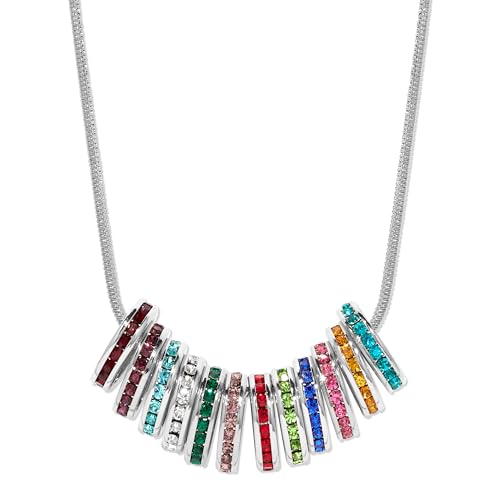 EVE'S ADDICTION Women's Custom Sterling Silver Tone CZ 3 Stackable Birthstone Charm Necklace, 18 Inch Chain - Personalized Birthstone Necklace for Mom - Gifts for Mom3