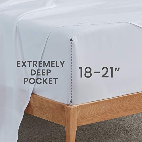 SLEEP ZONE Extra Deep Pocket Queen Sheet Set 4 Piece - Super Soft Brushed Microfiber Bedding Sheets Set Fits Deep Mattress Upto 21 inches (White, Queen)
