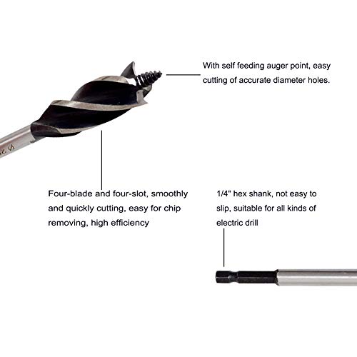 Woodworking Auger Drill Bit Sets, 8Pcs High Carbon Steel Wood Boring Bits Long 4 Flute Cut Drilling Tool Wood Hole Cutter For Wood Door Lock 9/23, 9/19, 5/9, 7/11, 5/7, 11/14, 13/15, 63/64-In #TOP2
