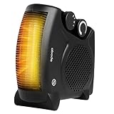 Abode, AFH1001B, Horizontal and Vertical Fan Heater with 2kW Power, 2 Heat Settings, Overheat Protection, Adjustable Thermostat, 20m2 Room Size in Black