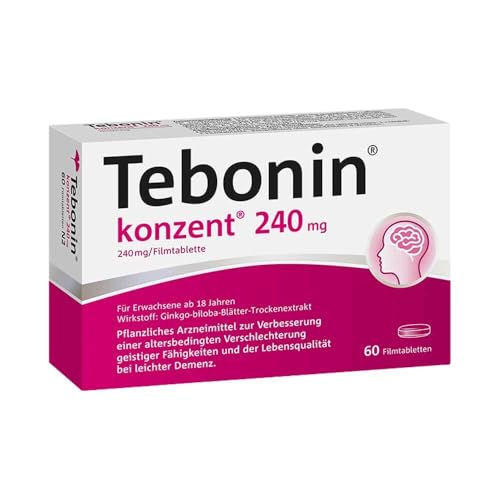 Tebonin konzent 240 mg | 60 Tabletten | stärkt Gedächtnis & Konzentration | fördert die Durchblutung | bei Vergesslichkeit im Alter | pflanzliches Arzneimittel mit Gingko Biloba Extrakt