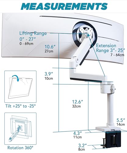 Image of Heavy Duty Dual Monitor Arm for Ultrawide Monitors up to 57 inch and 44 lbs, Dual Monitor Stand for Dual 49 inch Vertical Stacked Monitor Mount Height Adjustable - 100x100 VESA Mount, White, MA20PW-D