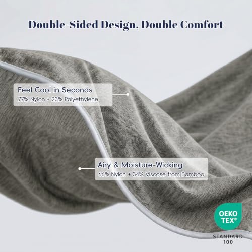 Image of PHF Cooling Blanket King Size 108 inchx90 inch, Double-Sided Cooling for Hot Sleepers (Q-Max 0.46+), Lightweight Breathable Summer Blanket for Night Sweats with Rayon Derived from Bamboo, Charcoal Grey