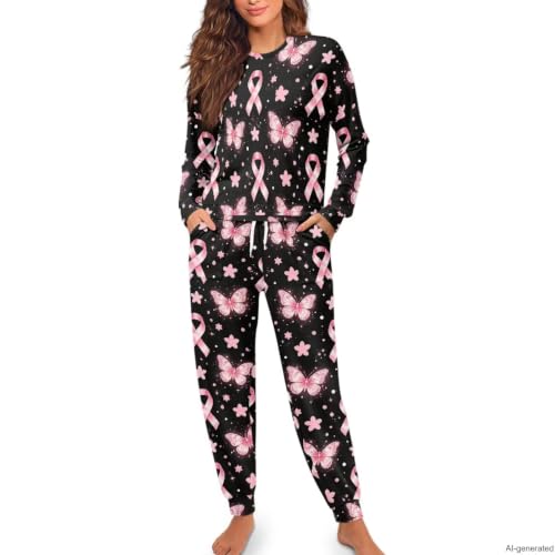 Image of Womens Pajama Sets 2 Piece Pjs Lounge Sets Long Sleeve Sleepwear Crew Neck Pullover Top with Long Pants
