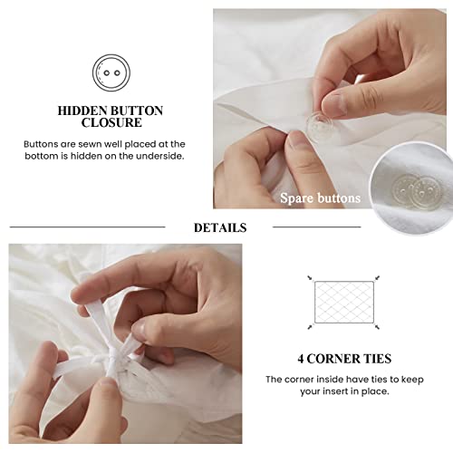 Simple&Opulence 100% Washed Linen Duvet Cover Set-3 Pieces Premium Shabby Chic Ruffled Bedding With 1 Comforter Cover And 2 Pillowshams France Flax High End Frill Sets Vintage Style(Queen, White) #TOP4