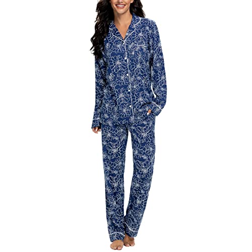 Image of Tugege Pajamas Set Long Sleeve Sleepwear Womens Button Down Nightwear Pj Sets