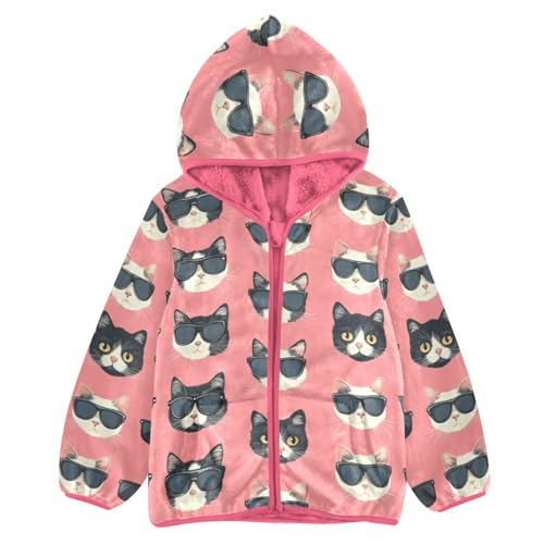 Sunglasses Cool Cat Girls Fleece Jacket Girls Fall Jacket Girl Coats Zip Up Hoodie Children Sherpa Warm Outerwear 2-10T