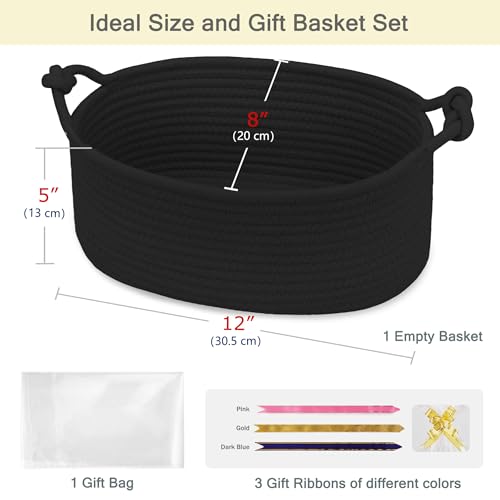 Image of Small Empty Gift Basket with Bag & Ribbons, Black