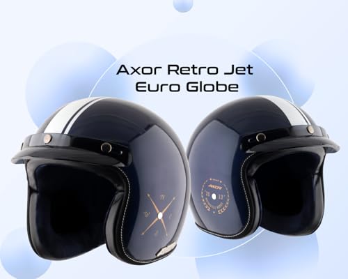Image of Axor Retro Jet Euro Globe ISI and DOT Certified Gloss Finish Open Face Helmet for Men and Women with Stylish Peak- Royal Blue -M
