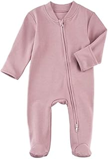 Baby Footed Pajamas with Mitten Cuffs - Unisex Newborn Double Ways Zipper Cotton Footie Onesies Infant Solid Color Sleep 'n Play Jammies (Purple, Newborn)