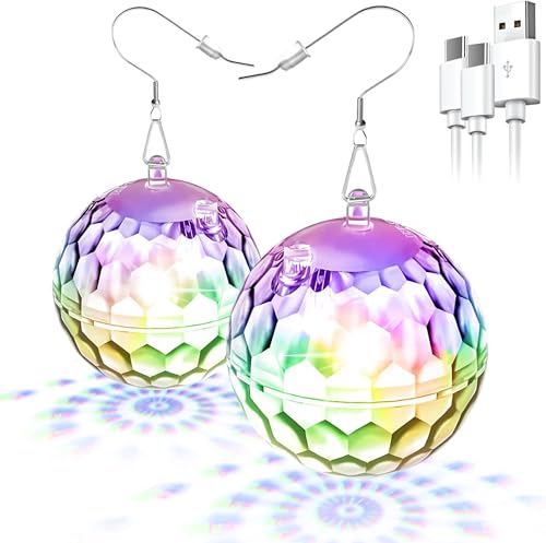Disco Ball LED Earrings -16 Light Modes Rechargeable Lighting Up Earrings, 70s 80s Flashing Neon Drop Earring for Women, Glow in the Dark for Halloween Christmas Dance Rave Party Glowing up Gifts