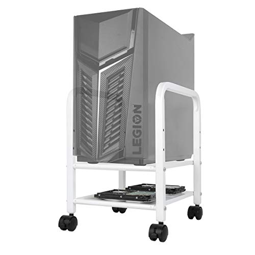 Computer Tower Stand, Desktop ATX-Case CPU Holder, 2-Tier Adjustable Steel Rolling Stand for ATX-Case Under 8.6