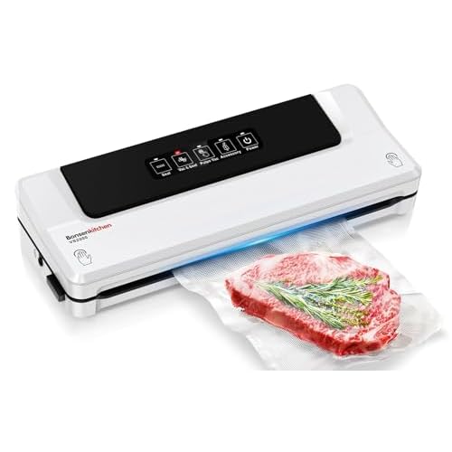 Bonsenkitchen Vacuum Sealer, Multi-Functional Food Sealer Machine with 1 Roll Bag+ 5 Bags, Bag Storage | Built-in Cutter, Black （Red） Black 1 Roll Bag + 5 Bags