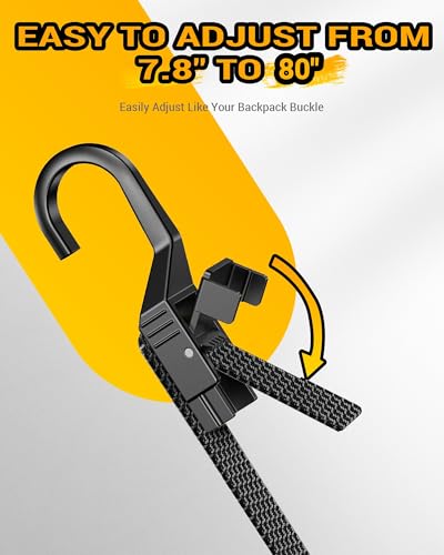 Image of 80 inch Flat Adjustable Bungee Cords with Hooks, 3X Faster to Adjust the Length | LUCKY STRAPS 6 Pack Black Heavy Duty Bungee Straps for Cargo, Bike, Cart, Tent, Truck, Camping, Outdoor