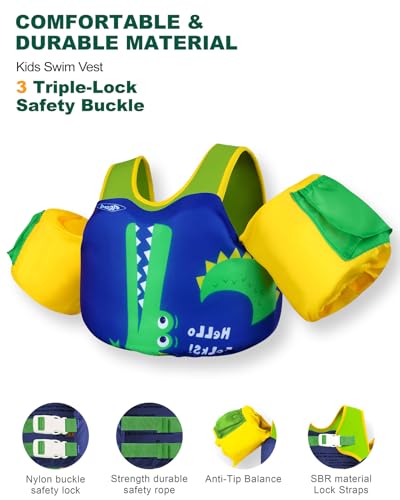 Image of AEOCOO Puddle Float Jumper for Swiming, Toddler Swim Vest for Water Play, Pool Floats with Swimming Arm Floaties Swim Jacket & Water Wings for Kids Swimmies, Boys, Girls, Ninos