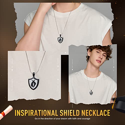 Etevon Queen's Guard Shield Necklaces For Men, 316 Stainless Steel 18K Gold Plated Pendant Necklaces Mens Jewelry Zircon Chain Inspirational Charm Father's Day Birthday Gift For Father Son Boyfriend Husband (Zircon-Silver-Black, Chain Length:28") #TOP6