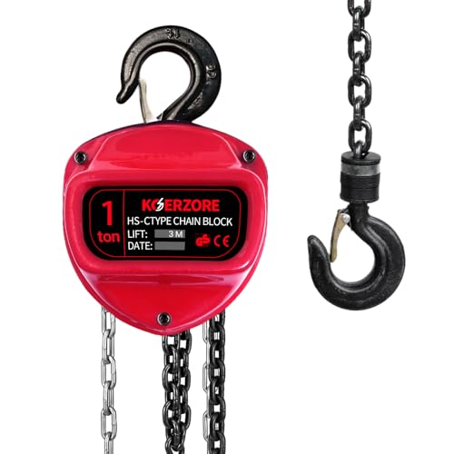 KOERZORE 1 Ton Hand Chain Hoist 2200 Lbs Capacity 10ft Lift, Lightweight 19.4lbs Manual Come Along Winch with G80 Steel Chain & Dual Hooks for Engine Lift, Warehouses, Automotive, Machinery