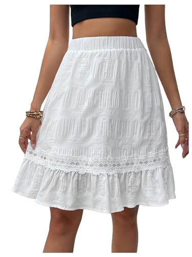 SweatyRocks Women's Contrast Lace Ruffle Hem High Waist A Line Knee Length Skirts