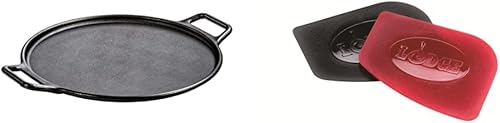 Lodge BOLD - Sartén para pizza de hierro fundido sazonado de 14 pulgadas utensilios de cocina de diseño y raspadores duraderos SCRAPERPK rojo y