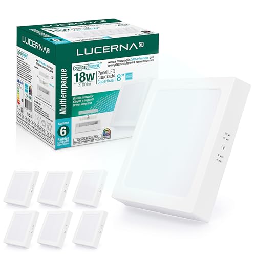 LUCERNA Plafon LED Superficie Cuadrado 18W -Luz Blanco Frío 6500 K-2100 LM- Plafon LED techo Cuadrado - Focos LED interior techo cuadrados cocina - Downlight LED techo superficie PACK 6