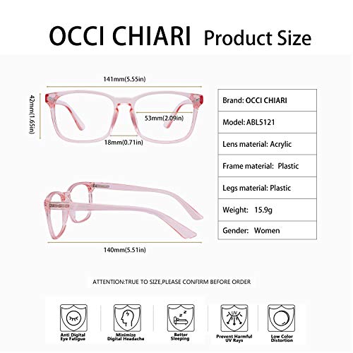 OCCI CHIARI Fashion Blue Light Blocking Reading Glasses for Women, Women's Computer Glasses Spring Hinge, ladies' Rectangle Readers Glasses 1.0 1.25 1.5 1.75 2.0 2.25 2.5...