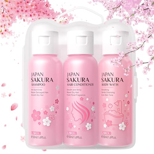Sakura Shower Gift Sets for Women, Bath & Hair Care Set, Travel Size Shampoo and Conditioner, Women Gift Sets with Hair Shampoo and Conditioner Sets and Body Wash - 3 In 1