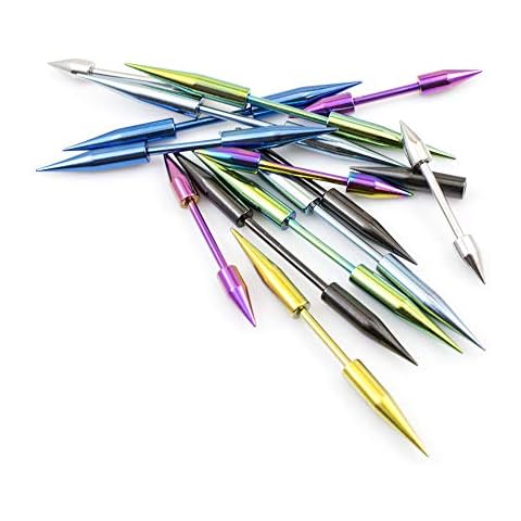 EG Gifts 10 Body Jewelry Barbell With Double Spikes Randomly Length Picked 14g Cover