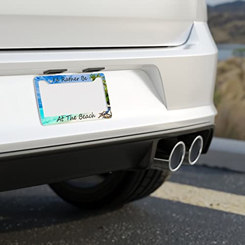 I'd Rather Be At The Beach Palm Tree License Plate Frame Car Universal Aluminum Car Tag Holder With 2 Holes And Screws For Women Men Auto Decoration For Usa Canada Vehicles Standard 12 X 6 Inch #TOP5
