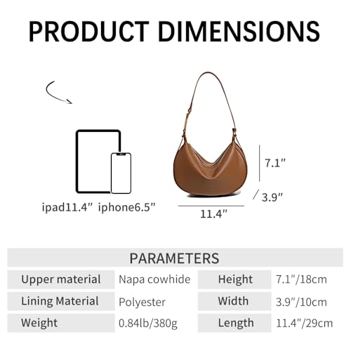 Genuine Leather Crescent Hobo Bag for Women – Shoulder Purse with Adjustable Strap – Soft Vintage Crossbody2