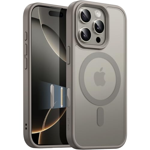 Image of JETech Magnetic Matte Case for iPhone 16 Pro Max, Natural Titanium | Cover Compatible with MagSafe, Camera Control Button, Translucent Matte Back, Slim Shockproof Protection