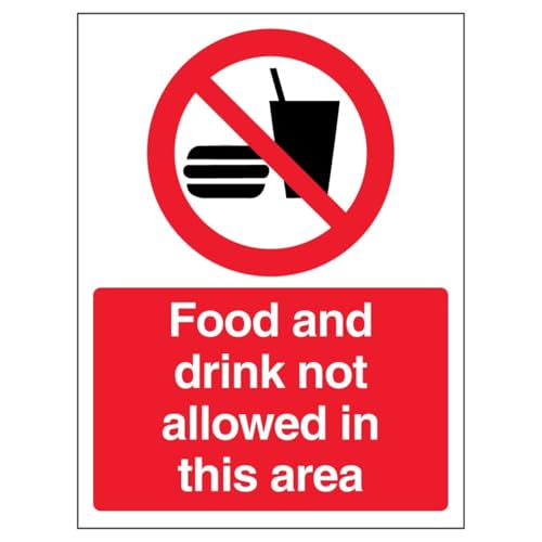 V Safety Food And Drink Not Allowed In This Area - Portrait 150 x 200mm - 2mm Rigid Plastic Safety Sign