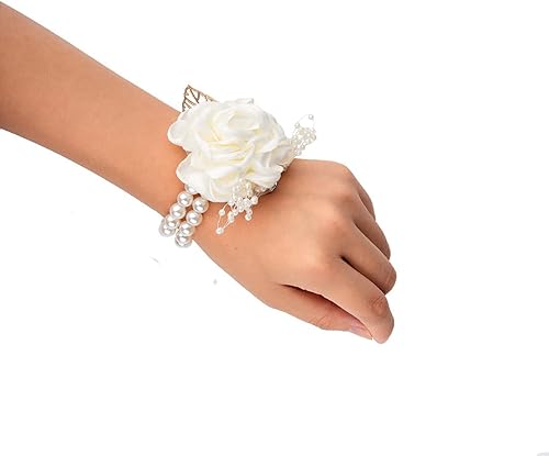 Miniatura 9 de WeddingBobDIY 4 unidslote novio Boutonniere hombre mujer novia muñeca ramillete seda rosa perlas boda flores decoración fiesta (amarillo, ramillete