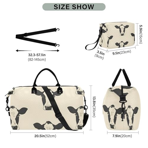 Travel Duffle Bag Gym Bag, Cows Print Weekender Bags for Women with Toiletry Bag Travel Tote Bag Swim Bag3