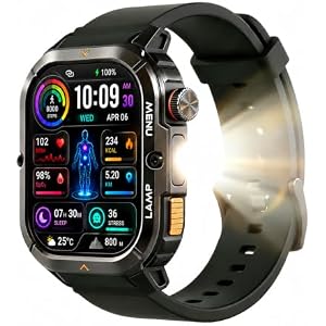 AGM L3 Smart Watch, 1.95" AMOLED, Bluetooth Calling, 70-Lumen Flashlight