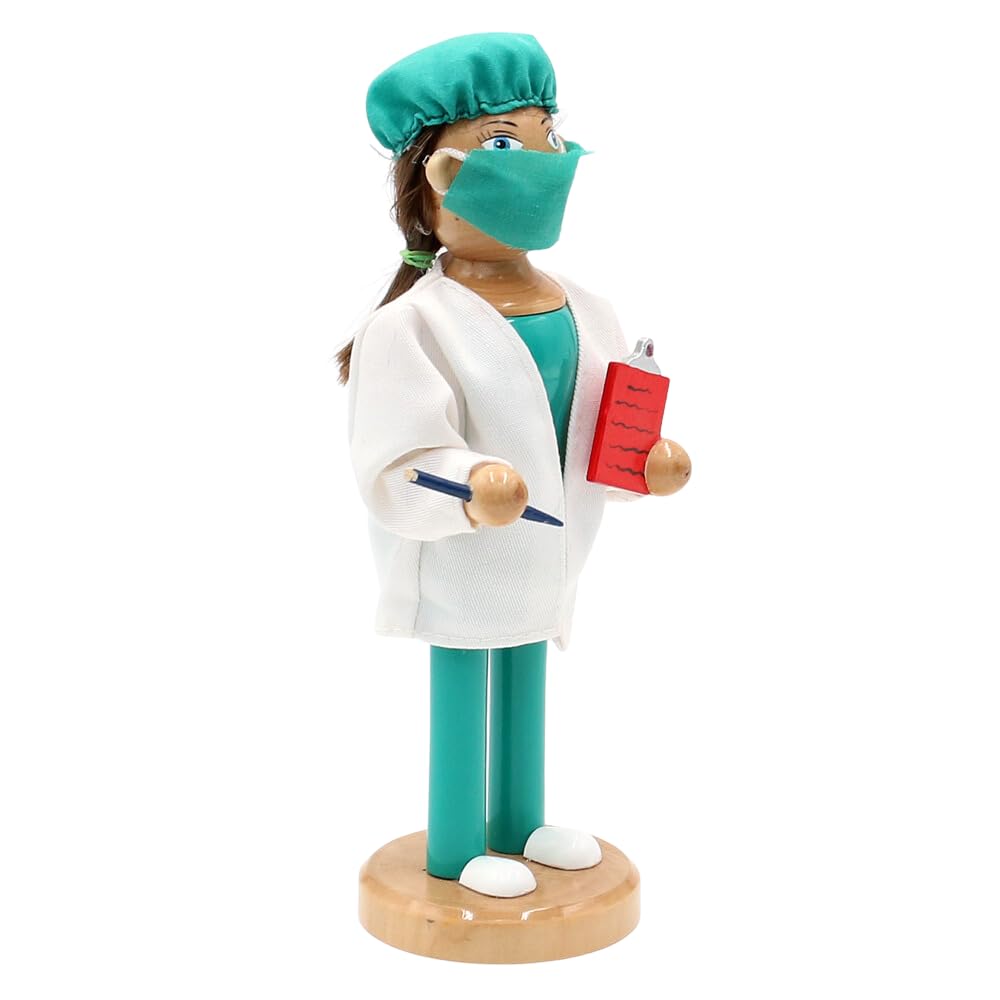 Holz Räucherfrau - Räucherfigur als OP-Schwester mi Krankenakte, L/B/H 7 x 7 x 19 cm.
