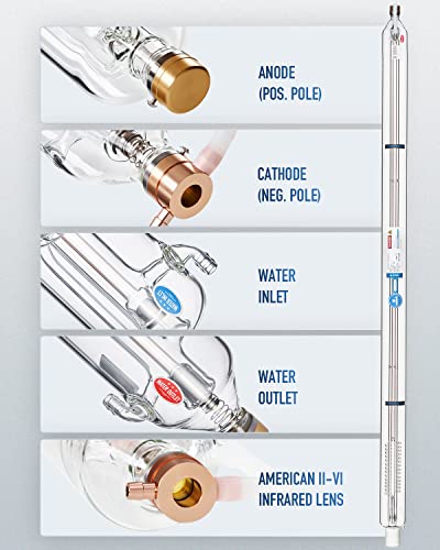 Omtech 130W Co2 Laser Tube For Laser Engraver & Cutter Machine, 1650Mm 80Mm Dia Laser Cutter Tube With Metal Head 10000Hr Mttf, Laser Cutting Engraving Machine Replacement Tube For Wood Acrylic Stone #TOP1