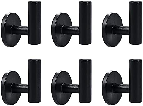 HOME MASTER HARDWARE Towel Hooks 6 Pack, Robe Hook Holder for Cabinet Closet Door, Wall Mounted Bath Coat Hook for Bathroom Bedroom Hotel Kitchen Garage Pool, Matte Black