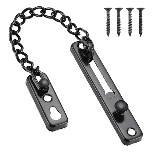 UIHRLM Door Chain Lock, Heavy Duty Stainless Steel Anti-Theft Latch with Spring and 4 Screws, Sliding Bolt Door Lock, Security Chain for Front Door Windows Homes Offices Hotels Warehouses (Black)
