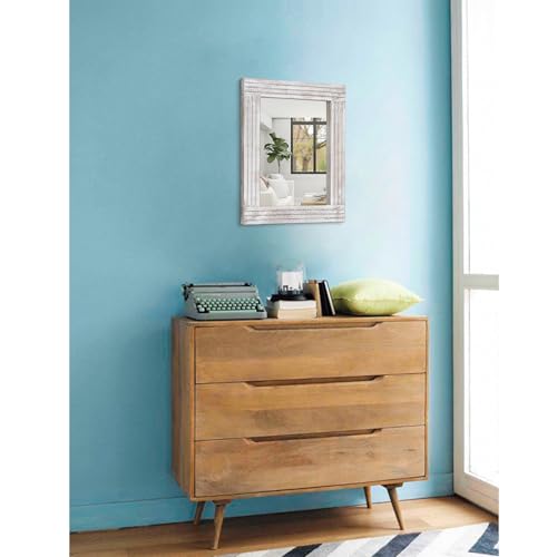 Rechteckiger Spiegel, Wandspiegel mit rustikalem Holzrahmen, Vintage-Hängespiegel für Schlafzimmer, Badezimmer, Wohnzimmer, Bauernhaus, Wanddekoration, weiß, groß, 40 x 30 cm – Bild 5
