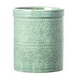 MIKIGEY Kitchen Utensil Holder, 7 Inches Large Ceramic Utensil Holder for Countertop, Lace Emboss Cooking...