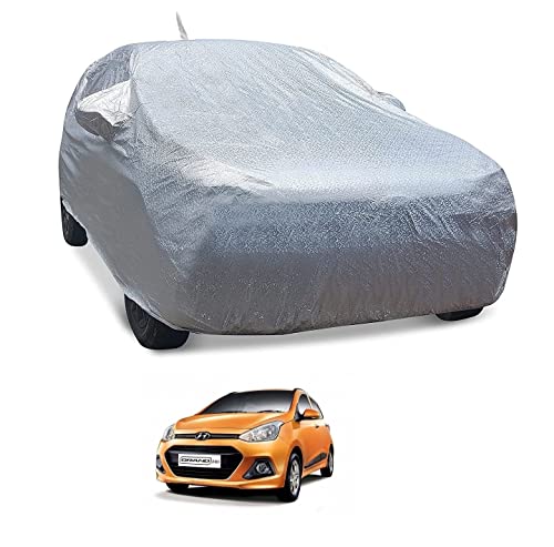 Image of Auto Hub Waterproof Car Cover Compatible with Hyundai Grand i10 with with Mirror Pocket, Soft Cotton Lining, Waterproof Grand i10 Car Cover- Metallic Silver