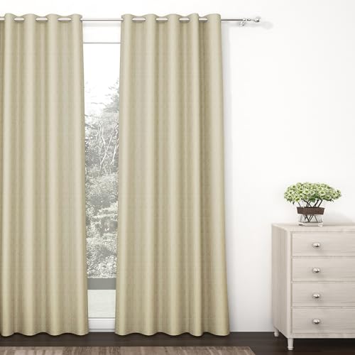 Image of Story@Home 100% True Blackout Window Curtains 5 Feet Long Set of 2 | Geometric Design | Room Darkening Curtain | Thermal Insulated Curtain for Living Room | (118 X 152 Cm, Beige Cream)