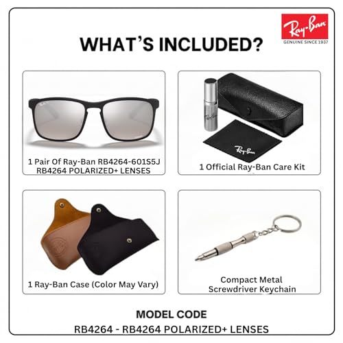 Image of Ray-Ban RB4264 CHROMANCE POLARIZED Square Shape Sunglasses for Men with Official Eyewear Kit