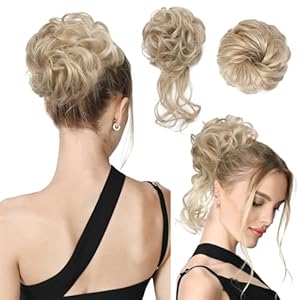 REECHO Messy Bun Hair Piece, 2 Styles Classic Tousled Updo Elastic Hair Bun Scrunchies Fake Hair Bun Donut Ponytail Extensions Messy Hair Bun Accessories for Women – Medium Blonde
